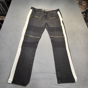 Lion Dynasty Jeans Mens 36x29 Black Striped Slim Straight Moto Denim Streetwear